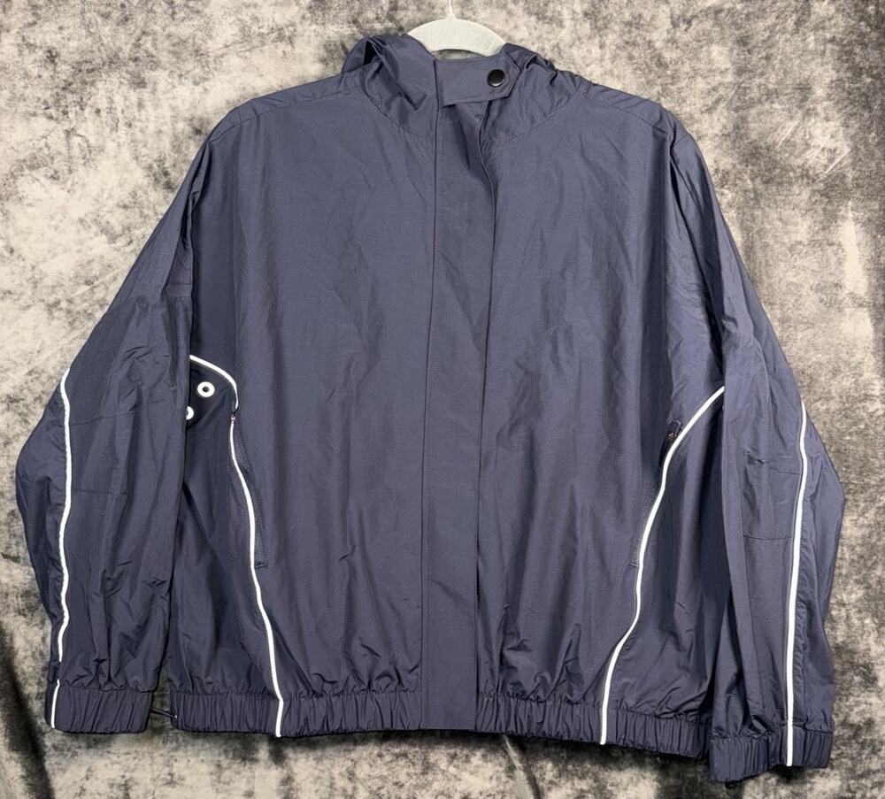 Interval Hooded Windbreaker Jacket Women’s Medium Navy Reflective Trim NWT
